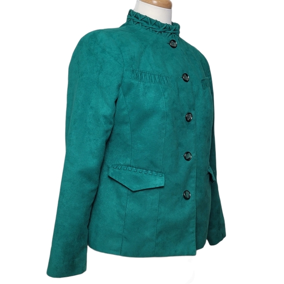 ALIA Jacket Blazer Button Down Faux Suede Green Size 6P - Picture 3 of 10